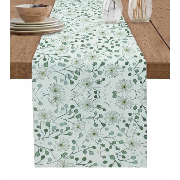 Hokiten Table Runners 60 Inches Long Dress Scarves, Green Botanical Farmhouse Kitchen/Dining Table Runner, Small Coffee Tablerunners, Vintage Watercolor Spring Floral 13x60 Inch