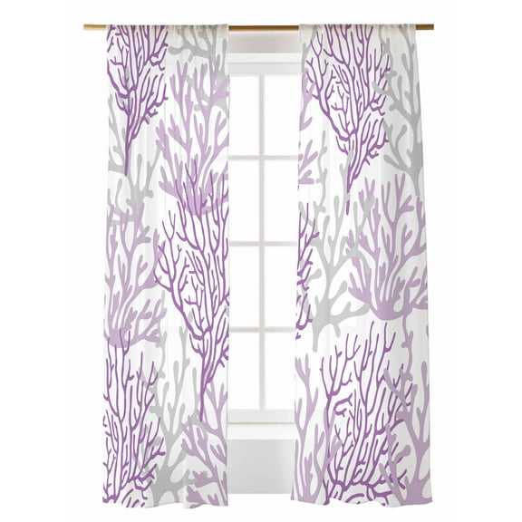 Sheer Curtains 2 Panels Set, Summer Gradient Pink Purple Ocean Coral Sea Window Sheer Curtains for Living Room/Bedroom, Light Filtering Rod Pocket Voile Drapes, 52" W x 84" L