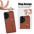 thumbnail image 3 of JTCASES for Samsung Galaxy A52 5G Case, PU Leather Lychee Pattern Zipper Purse Finger Ring Buckle Card Slots Stand Shell for A52 5G Wear-resistant Shockproof Wallet Cover, Brown, 3 of 8