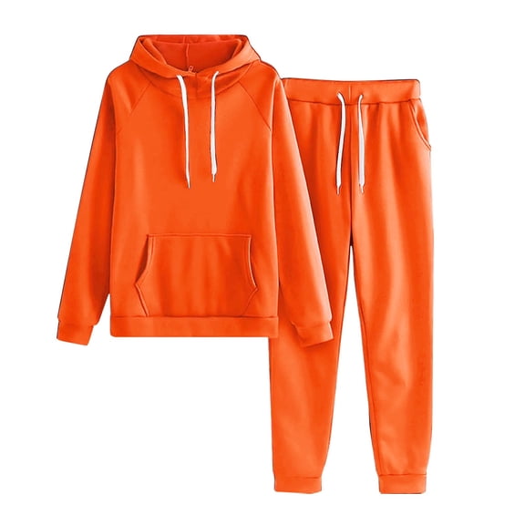 Rotm Women Jogging Suits 2 Piece Outfits Women Sweatsuits Drawstring Sweatshirt Lounge Sets 2025 Fall Wide Leg Sweatpants Tracksuit Orange,4XL