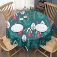thumbnail image 3 of Dark Teal Christmas Village Pattern Round Tablecloth 60"x60",Wrinkle Wipeable Table Cloth for Kitchen Dining Room Picnic Patio Party, 3 of 6