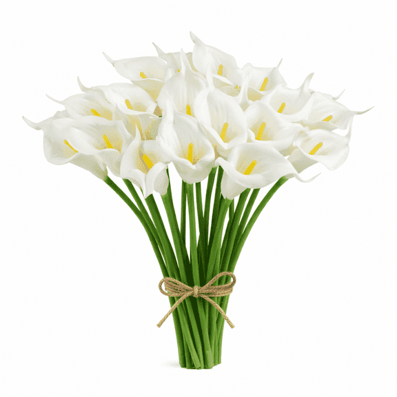 HUIANER 15Pcs Artificial Calla Lily Flowers, 13.7" Real Touch Silk Bouquet for Wedding Vase Home Decor, White