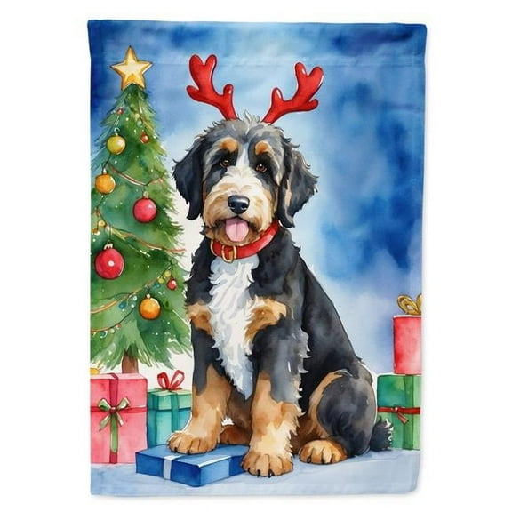 Bernedoodle Christmas Reindeer House Flag