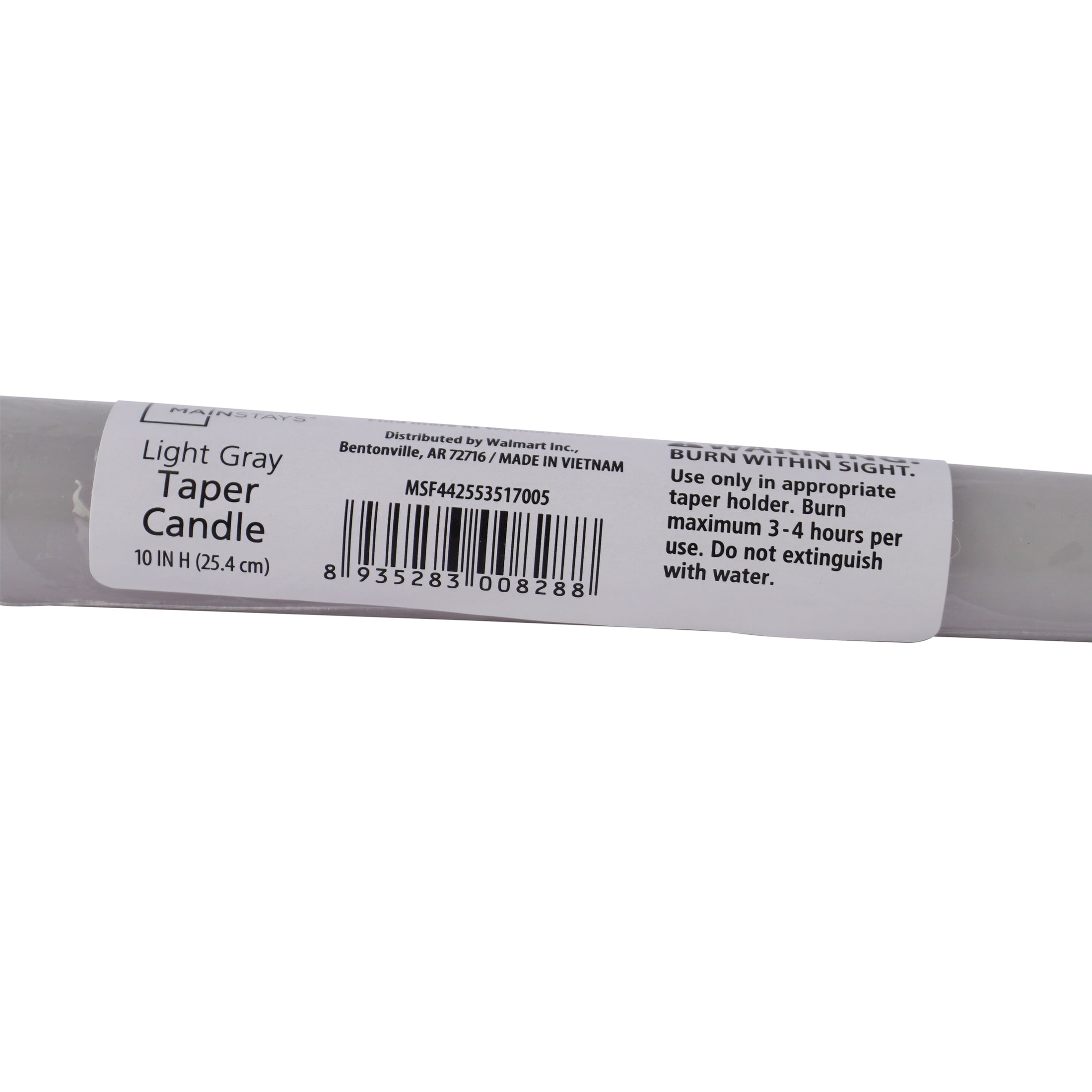 (6 pack) Mainstays Single Wick 10" Taper Candle, Unscented, Light Gray