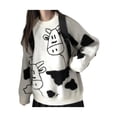 thumbnail image 4 of Qiylii Women Loose Sweater, Long Sleeve Crew Neck Cartoon Cow Print Pullover, 4 of 7