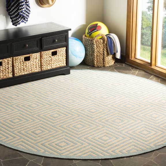 SAFAVIEH Outdoor LND173L Linden Collection Cream / Aqua Rug