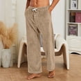 thumbnail image 2 of Nestiefly Mens Fleece Pajama Pants Soft Plush Lounge Bottoms with Pockets and Button Fly Warm Cozy Sleep PJ Khaki XL, 2 of 5