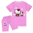 thumbnail image 4 of Traje de Hello Kitty para niños, Top con estampado de dibujos animados bonitos para niñas + Pantalones cortos, conjunto de dos piezas, camiseta de manga corta para niños + Pantalones deportivos para n, 4 of 5