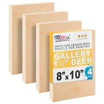 U.S. Art Supply Unfinished Birch Wood Canvas Panels for Painting, 4 Pack of 8x10 inch - Artist Gallery 1-1/2" Deep, Wooden Wall - Mixed-Media Craft, Acrylic, Oil, Encaustic, Paint Pouring