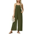 thumbnail image 2 of BiZtdJrK Womens Square Neck Jumpsuits Sleeveless Spaghetti Strap Overalls Wide Leg Casual Summer Beach Rompers with Pockets sales today clearance Army Green L, 2 of 9