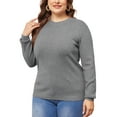 thumbnail image 2 of DARING DIVA Plus Size Long Sleeve Crewneck Sweater Fall Casual Tops 3X Grey, 2 of 6