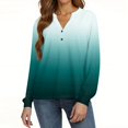thumbnail image 4 of WTOBBY Women's Gradient Print V-Neck Button Down Long Sleeve T-Shirt Top, Casual Fashion Tee for Daily Comfort, Soft Blend Fabric Weekend Style,Cyan L, 4 of 4