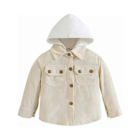 

Miqool Toddler Baby Boys Girls Corduroy Jacket Hooded Flannel Shirts Long Sleeve Button Down Casual Hoodie Corduroy Shacket Fall Winter Cardigan Tops Outerwear with Pockets 12Months-5T