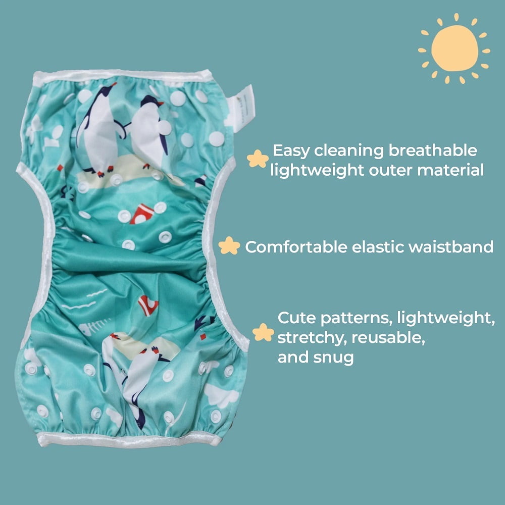 KaWaii Baby Swim Cloth Diaper, 3-Pack #4, Reusable Adjustable Unisex 10-40 lbs Baby Shower Gifts Swimming Lessons