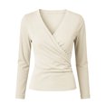 thumbnail image 6 of HongQid Women's Wrap V Neck Long Sleeve Top Front Twisted Ruched Detail Soft Stretchy Body Hugging Cut Casual Outfit for Spring Fall Fashion Basic Layering Blouse Tee Shirt, 6 of 6