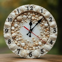 Wall Clock Decorative - Seashell White Print 2D Vintage Wall Clocks Battery Operated Silent Non-Ticking for Bedroom, Living Room, Kitchen, Office, Classroom, 10 Inch