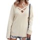 thumbnail image 1 of Suéter De Punto Cruzado Cuello En V Manga Larga Color Puro Suéter Casual De Moda Para Mujer Beige S, 1 of 6