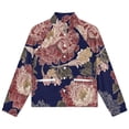 thumbnail image 4 of Jackets for Women Winter Coat Jackets Flannel Stand Collar Jacket(Navy Floral Peony Textile Design,Size:S-4XL), 4 of 7