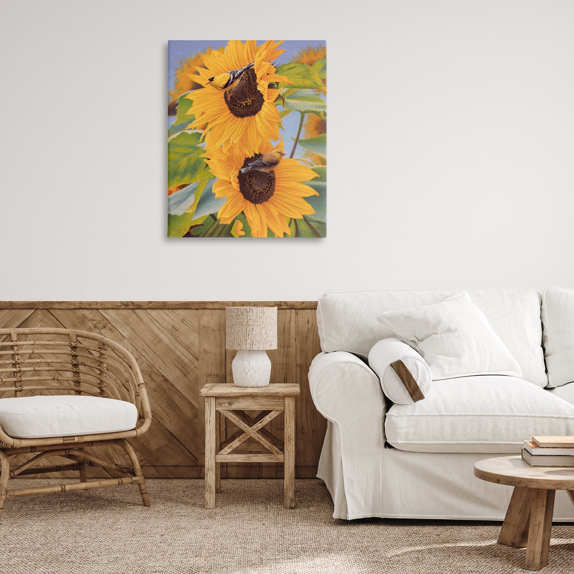 Stupell Industries Yellow Bird & Sunflowers Plants & Flowers Photography Wrapped Canvas Art Print Wall Art, 30 x 40