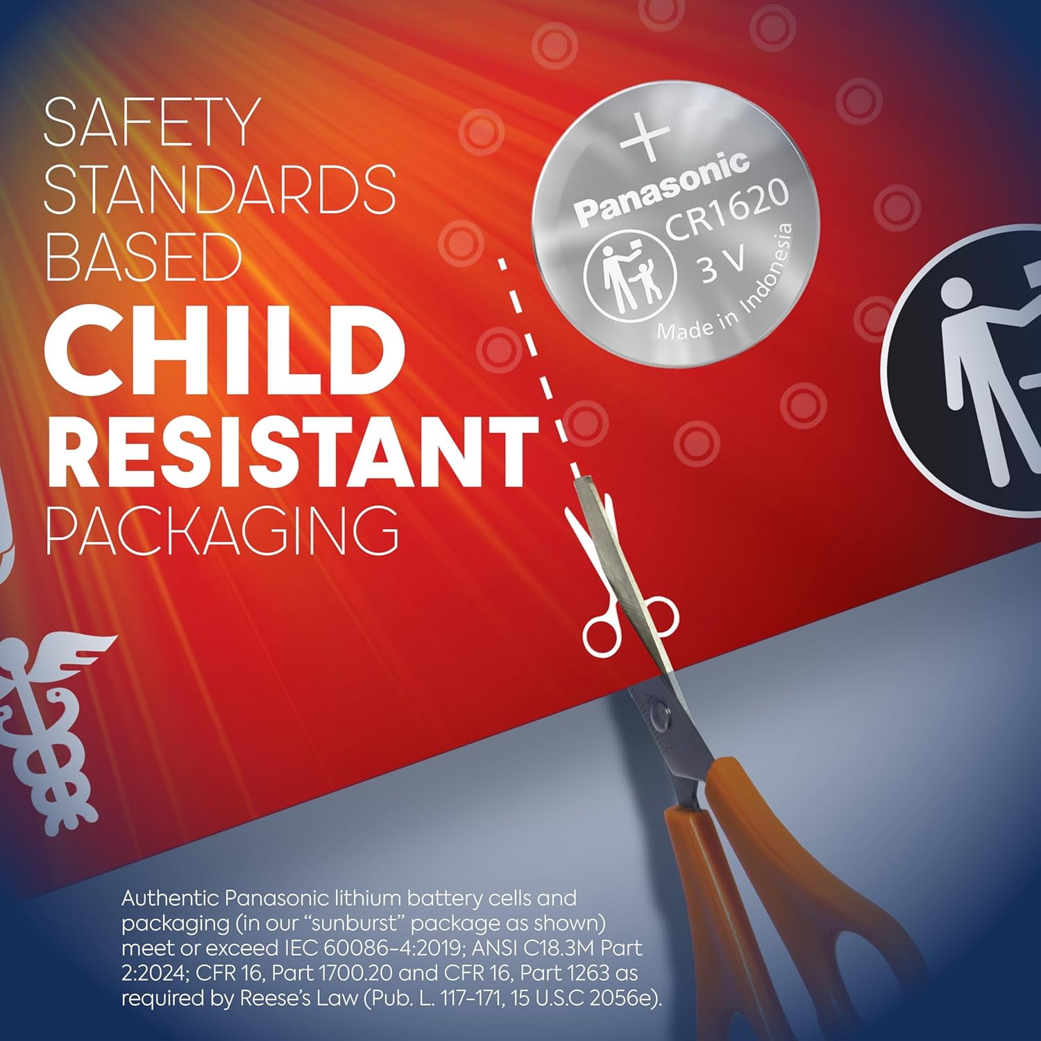 Panasonic CR1620 3.0 Volt Long Lasting Lithium Coin Cell Batteries in Child Resistant , Standards Based Packaging, 4 Pack