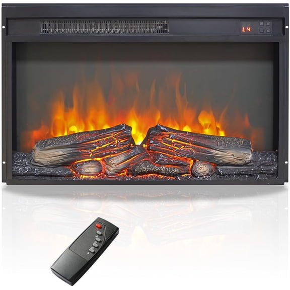 26" Electric Fireplace, Realistic Flame & Logs, Adjustable 4 Flame Brightness, Fireplace Insert with Remote, 8H Timer, Overheating Protection, 1400W(26 3/16" X 17 3/16")