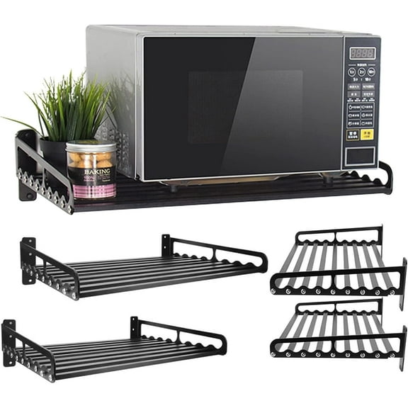 Electric Oven Holders, Microwave Oven Rack Kitchen Shelf, Black Storage Racks Wall Shelf, Kitchen Organizer Aeronautical Aluminum, Weight Bearing 80 lb (23.6'' x 15.5'', Black)