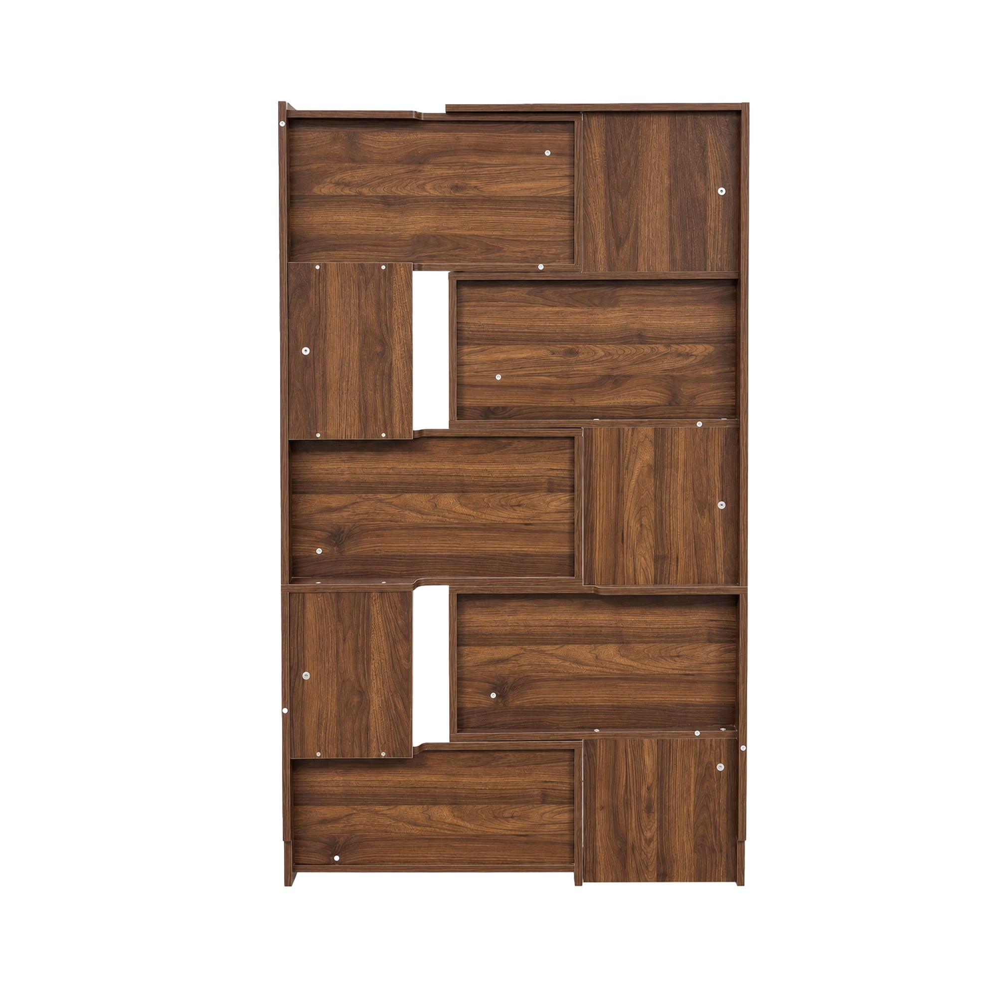 63"Tall Modular Bookshelf, 5-Tier Staggered Open Shelf Bookcase, Asymmetric Storage Display Rack