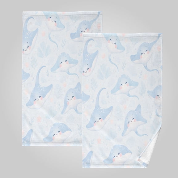 2 Pack 100% Cotton Towels Soft Absorbent Towel Set for Bathroom Beach Sports 16x28in Cute Stingray Pattern