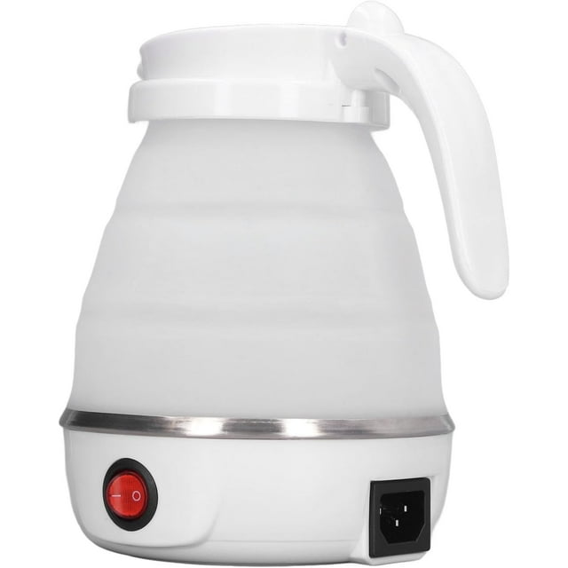 HUGFEGWE Foldable Travel Electric Kettle, Silicone and Stainless Steel Quick Boiling Folding Electric Kettle 0.6L for Camping (White) CA919-67211