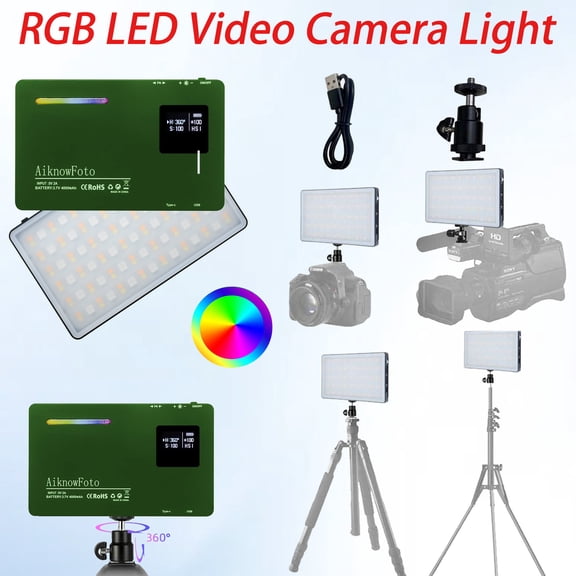RGB LED Video Camera Light,Portable LED Photography Lighting Lights for Cameras,8500K Dimmable 4000mAh Photo Video Lights,360°Full Color/10 Light Effects for Video Conference/Gaming/Streaming
