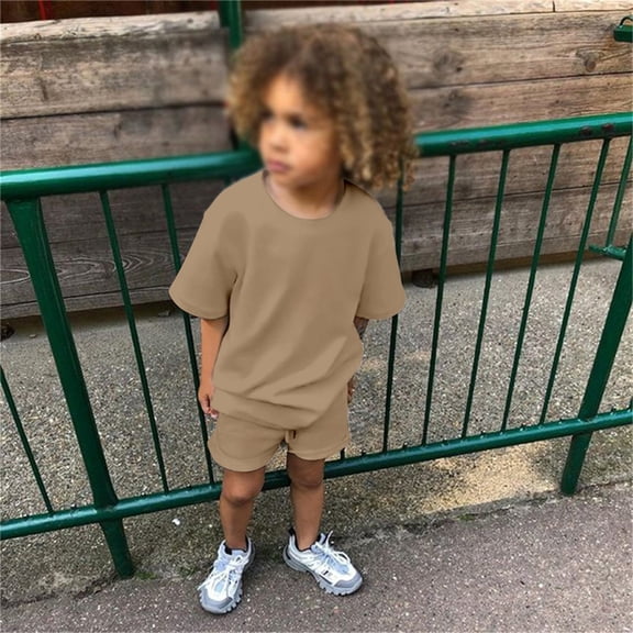 JCCXIN Toddler Outfit Sets Kids Baby Boys Girls 2 Piece O-Neck Summer Solid Color Short Sleeve T Shirt With Shorts Set Relaxed Fit Clothes Sets