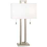 Possini Euro Design Modern Table Lamp 30 Tall Brushed Nickel Metal White Fabric Rectangular Shade for Bedroom Living Room House Bedside Nightstand