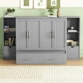thumbnail image 3 of Queen Size Murphy Bed with Shelves and Drawers, Solid Wood Mobile Murphy Cabinets Bed with USB Ports, Multi-Function Floor Storage Platform Bed for Home Office, Guest Rooms (Gray), 3 of 9