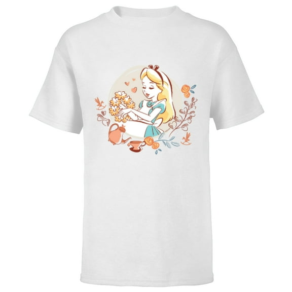 Disney Alice in Wonderland Flower Tea Party Valentine’s Day - Short Sleeve T-Shirt for Kids - Customized-White
