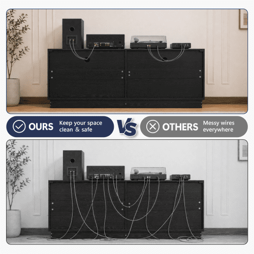 63-Inch TV Stand with 4 Storage Doors and Cable Holes, Low-Profile Media Console, Modern Entertainment Cabinet for Living Room, Black