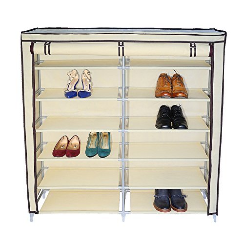 Smart Home 7 Tier 36 Pair Portable Shoe Storage Cabinet Organizer With Fabric Cover Beige 45 1 4 L X 11 1 8 W X 43 1 4 D Walmart Com Walmart Com