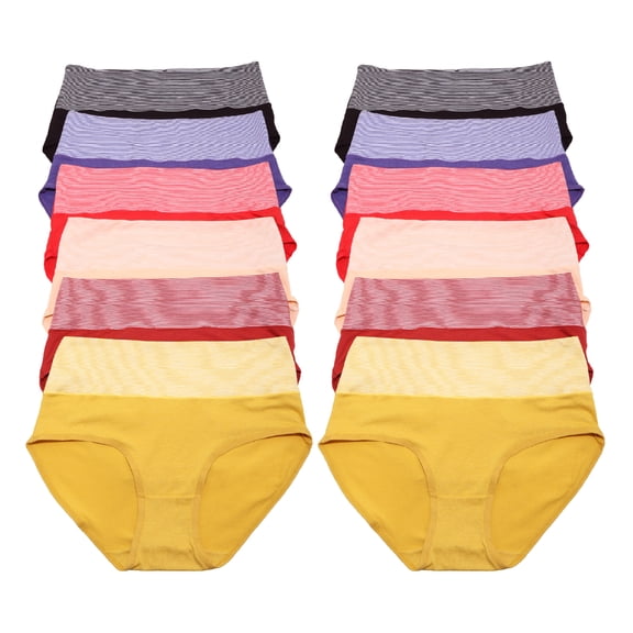 Angelina Cotton High Waist Panties with Stripe Print Accent (12-Pack)