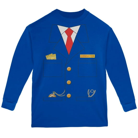 Halloween Train Conductor Costume Youth Long Sleeve T Shirt Royal YMD