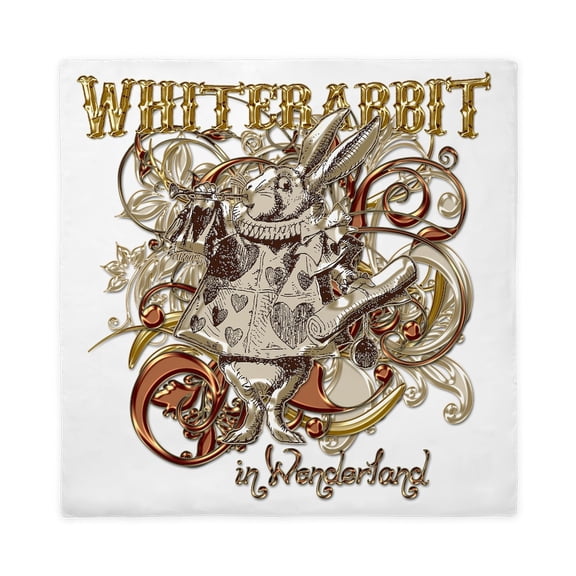 CafePress - Whiterabbit Flourishes Gold Queen Duvet Cover - Queen Duvet