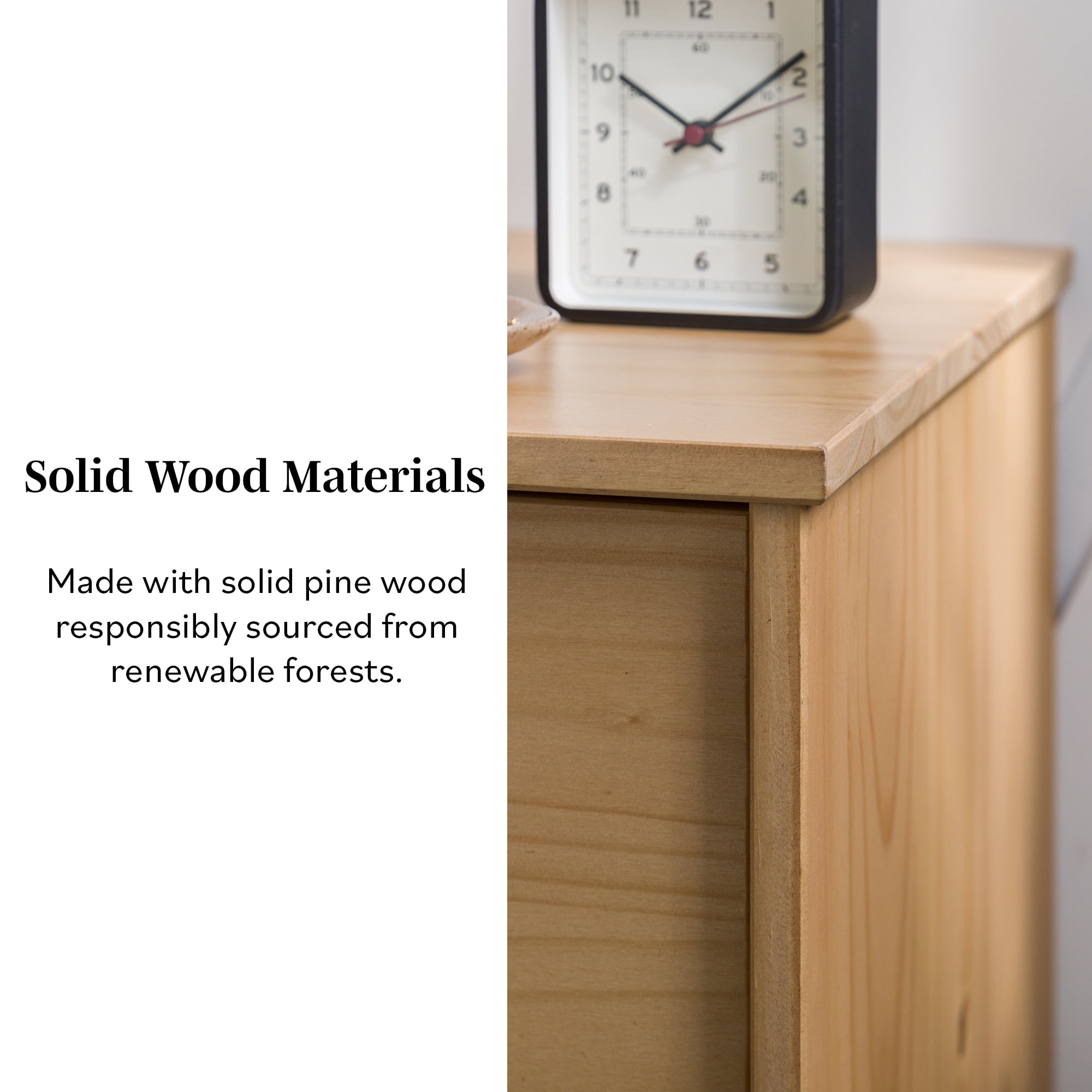Walker Edison 22” Mid-Century Modern Groove Handle Solid Wood Nightstand, Natural Pine