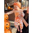 thumbnail image 2 of RUINIXCW Baby Girls Halloween Outfits Adorable Letter Pumpkin Embroidery Long Sleeve Romper and Elastic Waist Pants Headband Set, 2 of 9