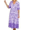 thumbnail image 2 of Womens Dresses Short Sleeve Floral Wrap V Neck A Line Ruffles Maxi Dress Purple Outfits for Wedding Guest L, 2 of 3