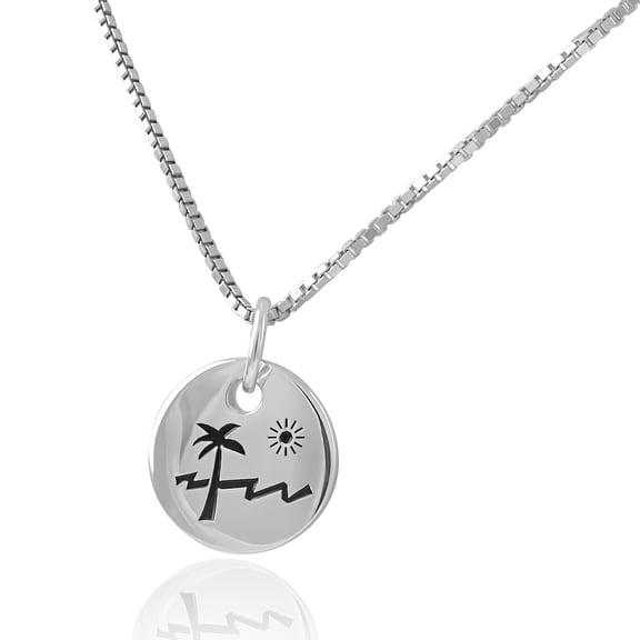 SilverCloseOut 925 Silver Island Paradise Curved Palm Tree Necklace Gifts Mom
