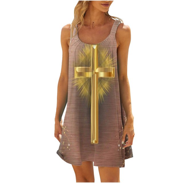 VEKDONE Robe Maxi à Imprimé Mode pour Femmes Été Aguichant à Dos Nu Hawaïenne de Plage Robe Décontractée Coupe Ample Évasée Robes d'Été Col Rond Robes Plissées Café m