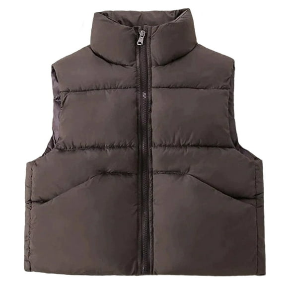HNMKIU Boys Down Vest Winter Warm Padded Quilted Sleeveless Jacket with Stand Collar for Children Winter Jacket Outdoor Wear 2-11 Years Coffee-1,2-3 Years