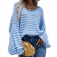 thumbnail image 3 of Suéter Holgado de Cuello Redondo, Larga, Hombros Descubiertos, Tejido Liso, para Mujer, para Otoño. Azul XL, 3 of 7