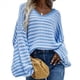 thumbnail image 3 of Suéter Holgado de Cuello Redondo, Larga, Hombros Descubiertos, Tejido Liso, para Mujer, para Otoño. Azul M, 3 of 7