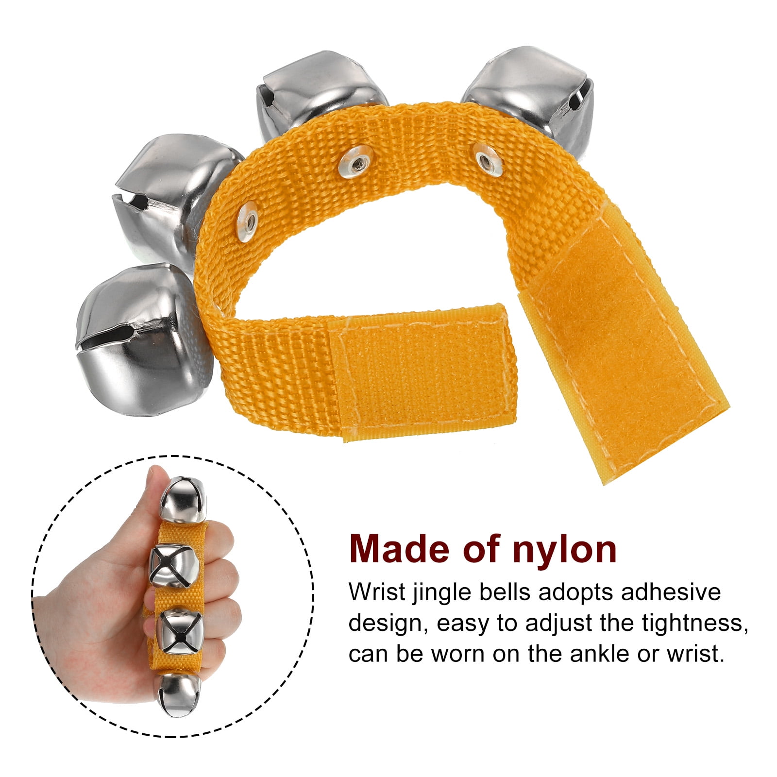 12pcs Wrist Bells, Jingle Bells Ankle Bells Percussion Instruments Musical Rhythm Band 4 Silver Bells, Dark Dark Yellow