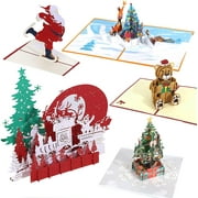 3D Christmas Cards Box Set (5 Pack), Handmade Pop Up Cards Funny Hallmark Xmas Greeting Cards with Envelopes, Holiday Thank You Cards Christmas Tree Reindeer Santa Cards, Colorful