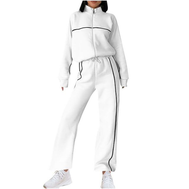 Timegard Fall Outfits for Women Fashion Zip up Turtle Neck Long Sleeve Jackets Drawstring Elastic Waist Wide Leg Sweatpants